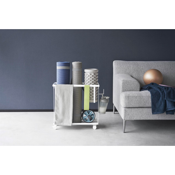 キャスター付きフィットネスグッズ収納ラック  ホワイト