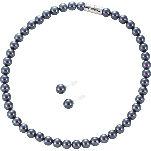 ジョルジュ・レッシュ　泉州の貝パールネックレス・ピアスセット  ブラック