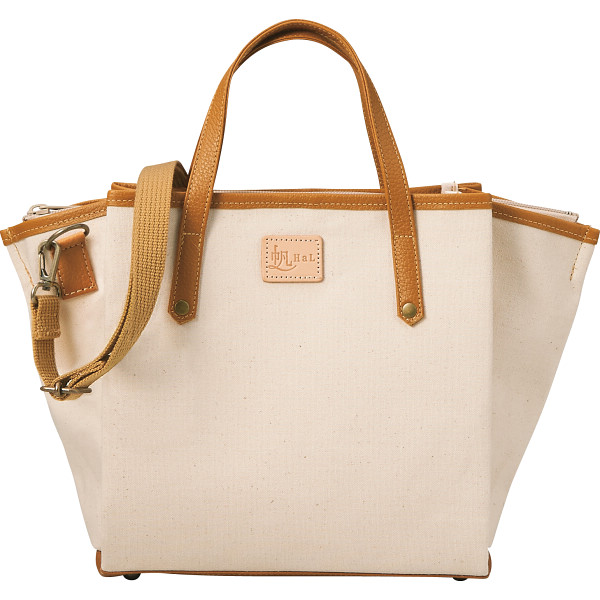 ＨａＬ　倉敷産帆布×姫路レザー　プリーツショルダーバッグ キナリ