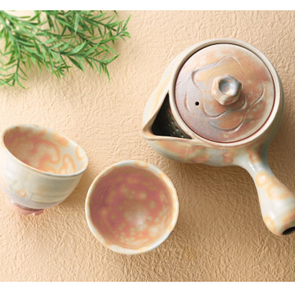 萩焼　彩土茶器揃６客（茶こし付）