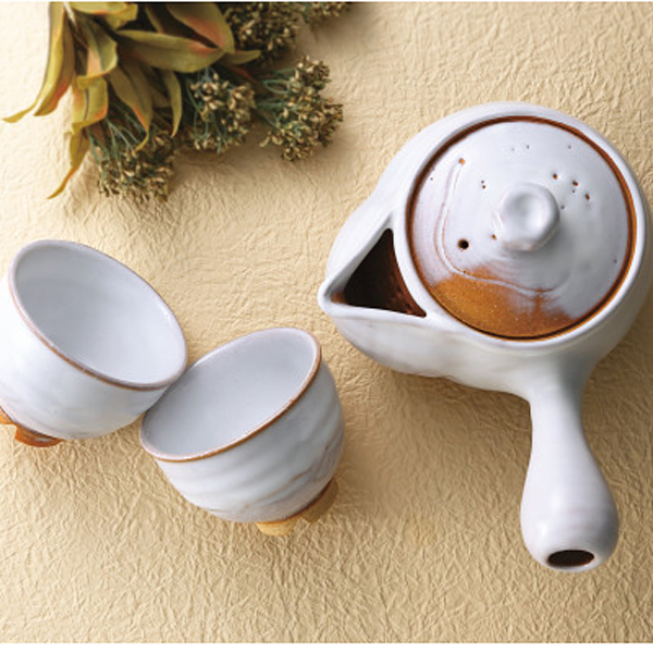萩焼　白釉茶器揃６客（茶こし付）