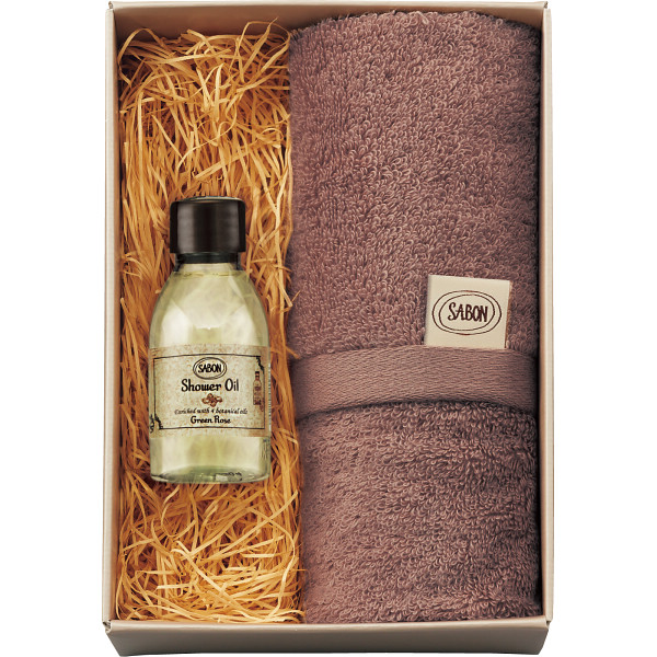 ＳＡＢＯＮ　シャワーオイル５０ｍｌ＆オーガニックタオル　ローズ