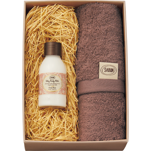 ＳＡＢＯＮ　シルキーボディミルク５０ｍｌ＆オーガニックタオル　B
