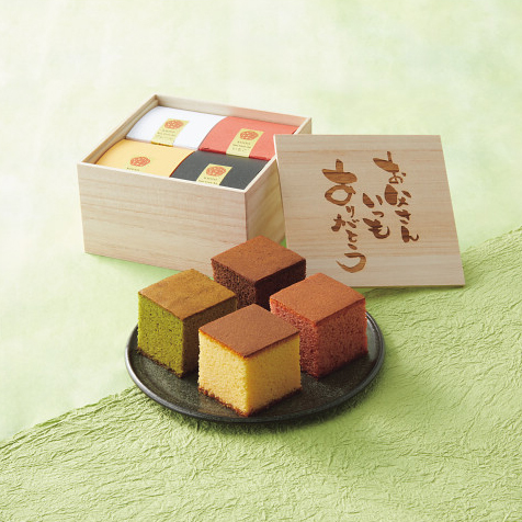 6/21まで申し込み可　【父の日専用】京都　三源庵　お福分けカステラ４個セット桐箱入り