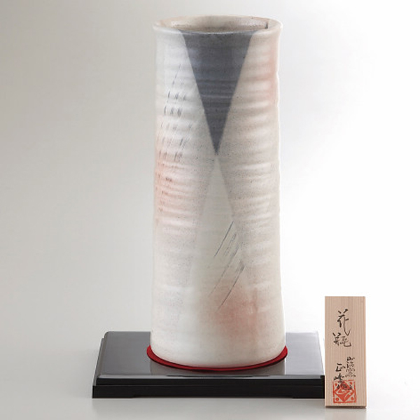 美濃焼 手描工房 １０号円筒型花瓶