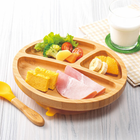 アヴァンシー　竹のプレートワイド＋スプーンセット　イエロー