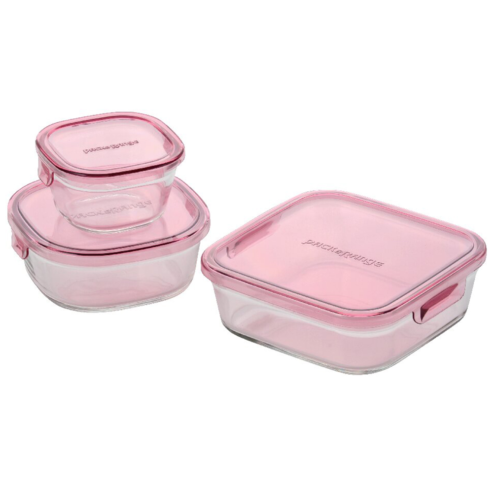 イワキ パックアンドレンジ角型3点セット(ピンク)