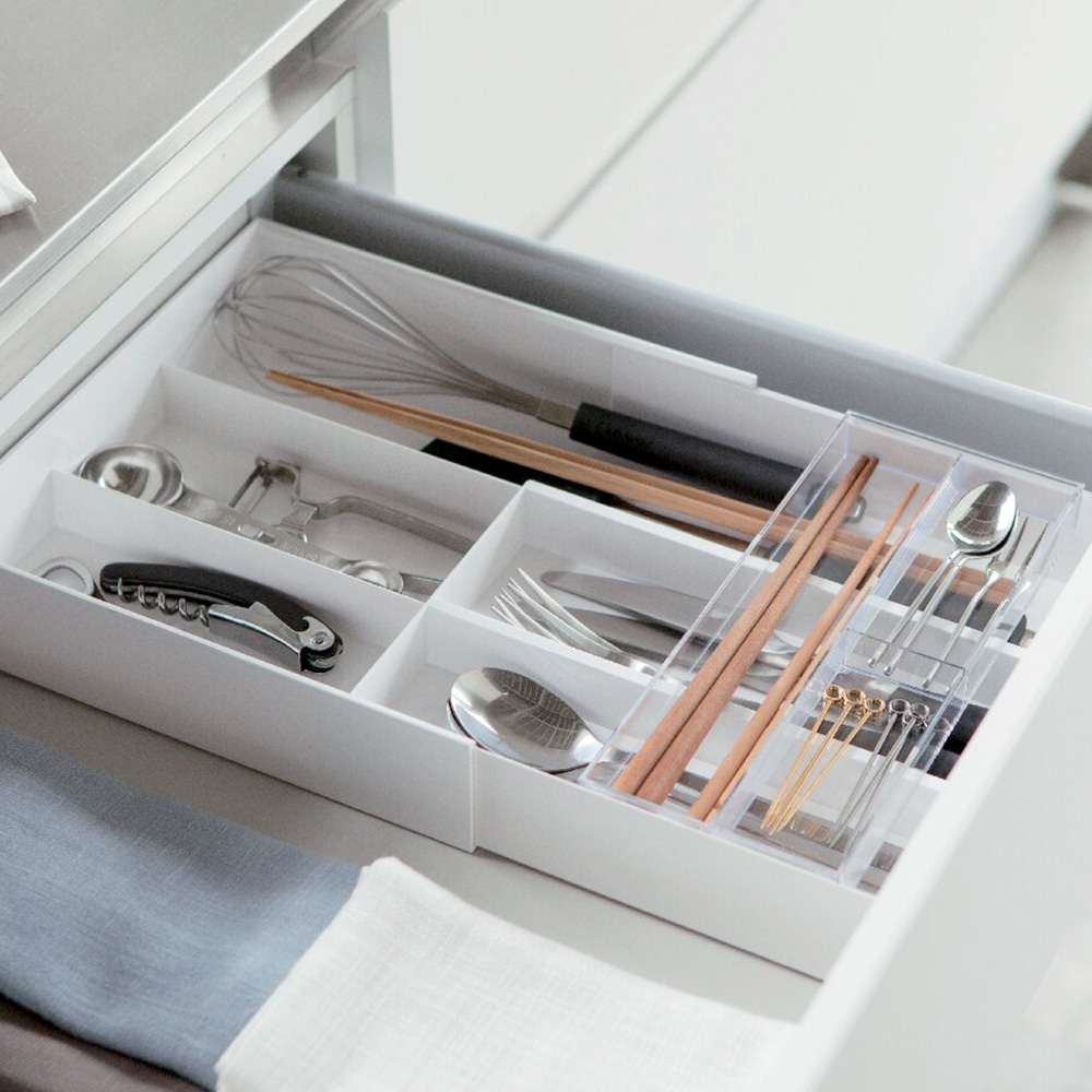 伸縮・スライド カトラリートレー  (ホワイト)