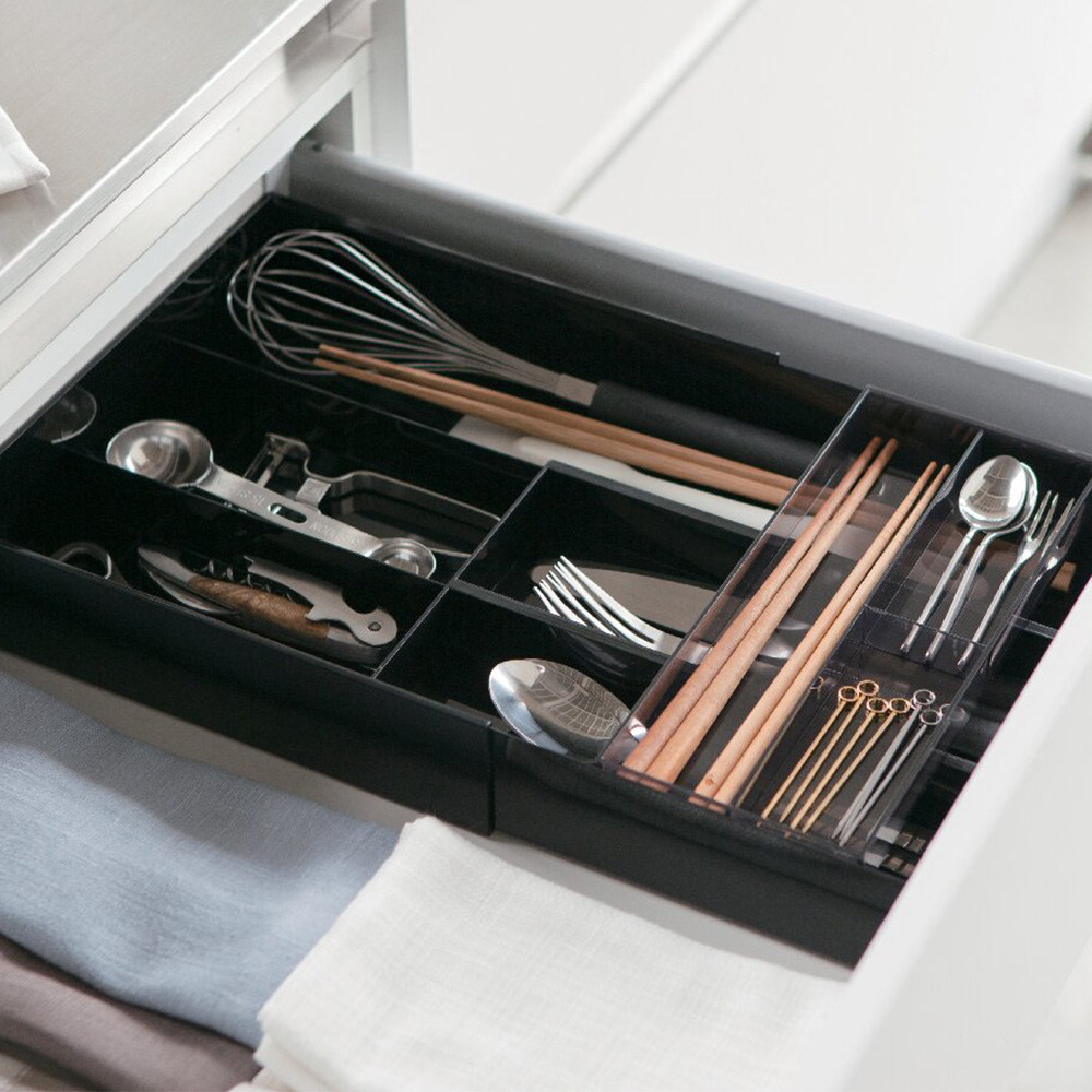 伸縮・スライド カトラリートレー  (ブラック)