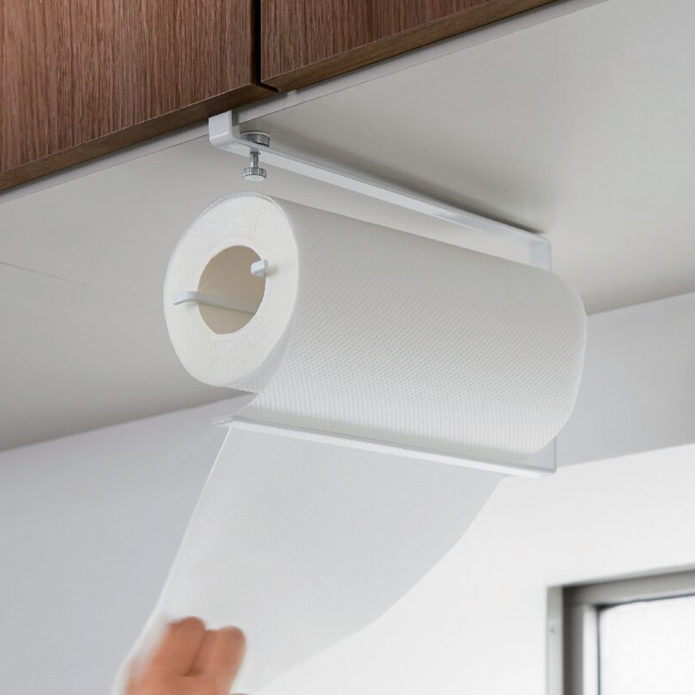 片手でカット 戸棚下キッチンペーパーホルダー(ホワイト)