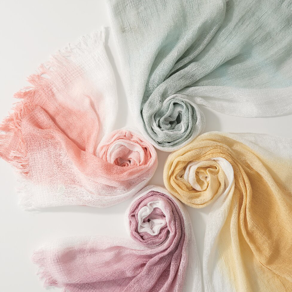 天然草木染すみれ織ウールコットンショートマフラー(ピンク)