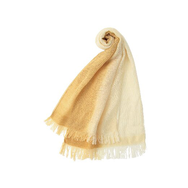 天然草木染すみれ織ウールコットンショートマフラー(イエロー)