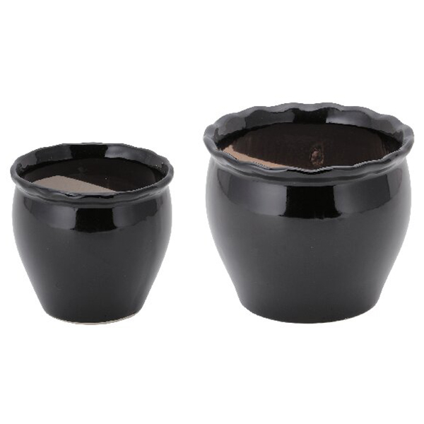 陶器植木鉢A2点セット(ブラック)