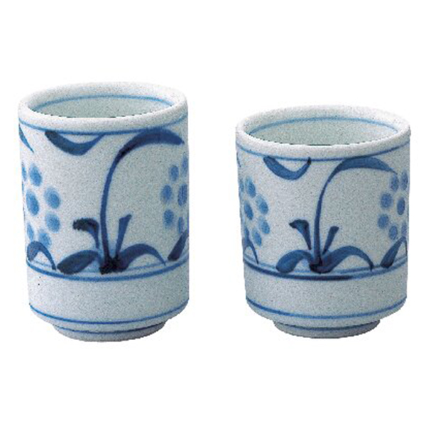 砥部焼 呉須太陽紋 ペア湯呑