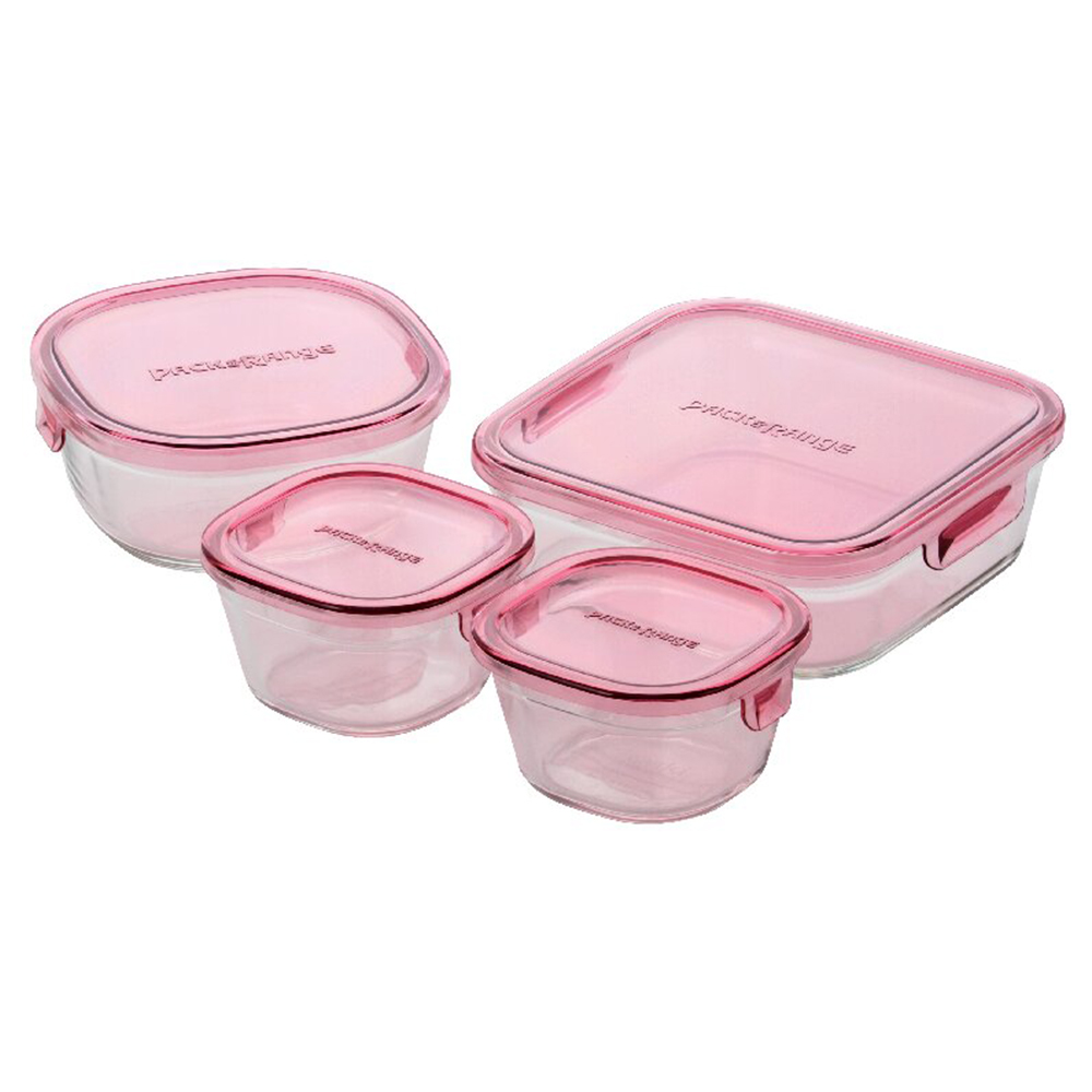 イワキ パックアンドレンジ 角型4点セット(ピンク)