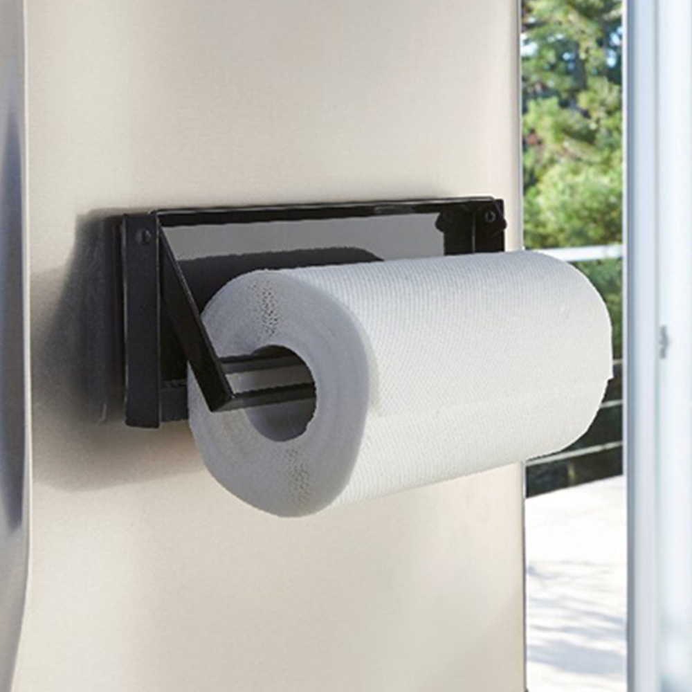 片手でカットマグネットキッチンペーパーホルダー(ブラック)