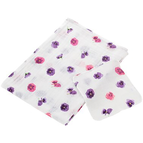 リボンハッカキッズ ガーゼおくるみ・ハンカチセット(スミレ)