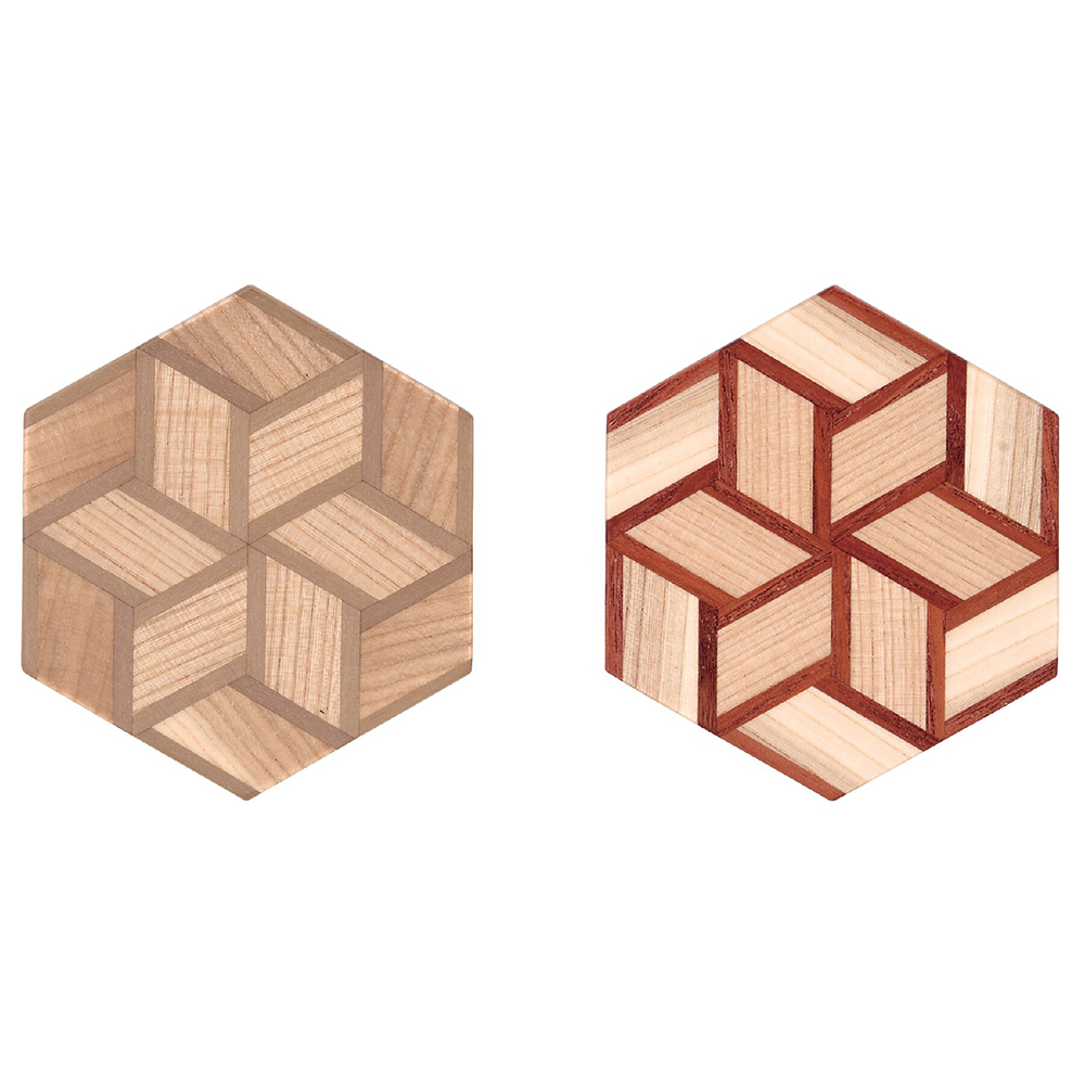 箱根寄木細工  無垢六角コースター大2枚組