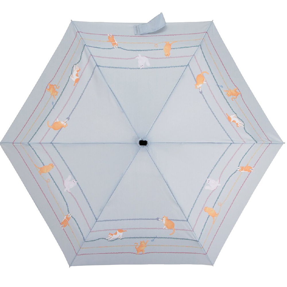 ニョッコ 折りたたみ傘 ボーダー遊び猫(ライトグレー)