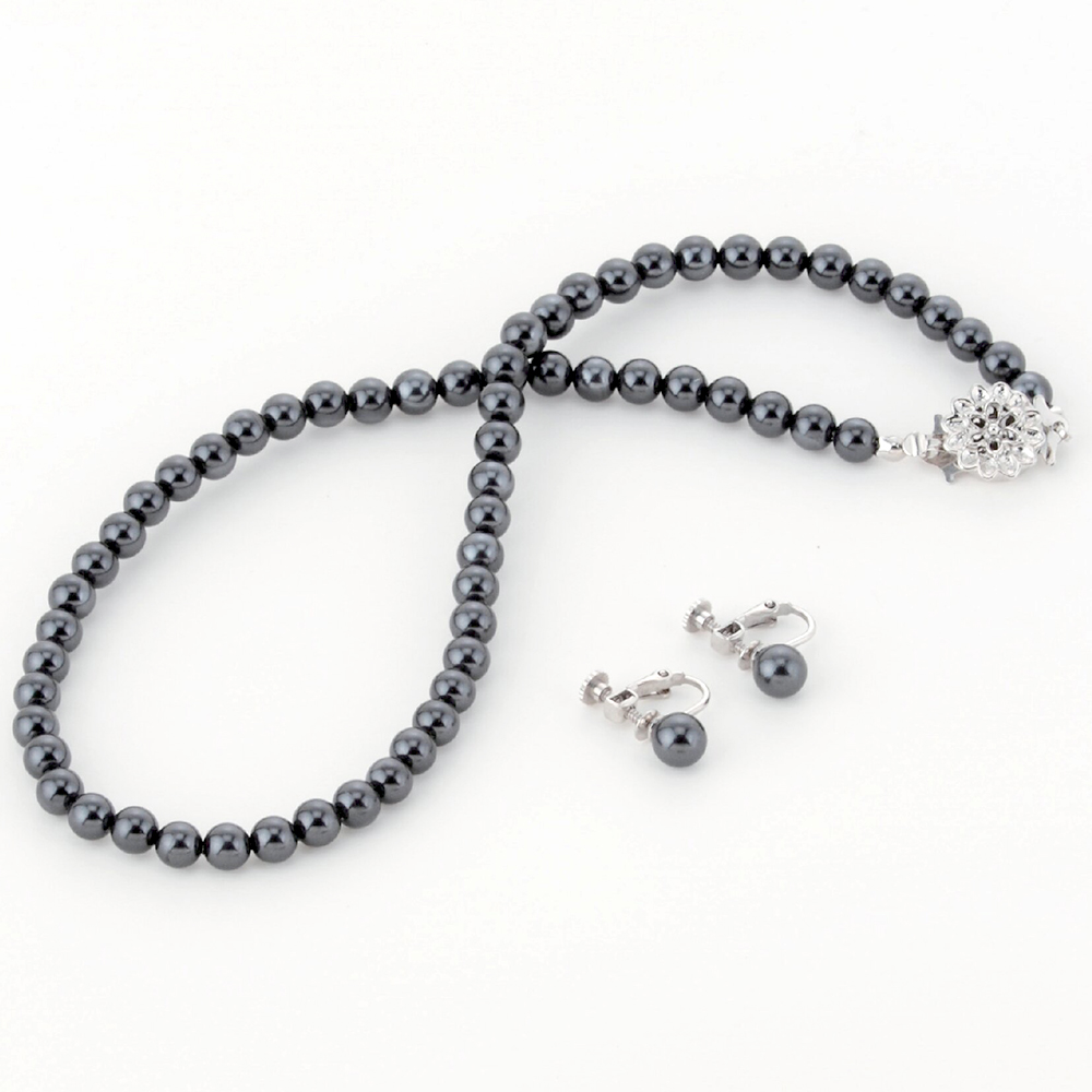 ネックレス・イヤリングセット(ダークグレー)