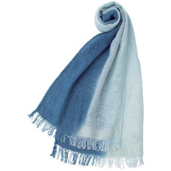 天然草木染 すみれ織ウールコットンマフラー(ブルー)