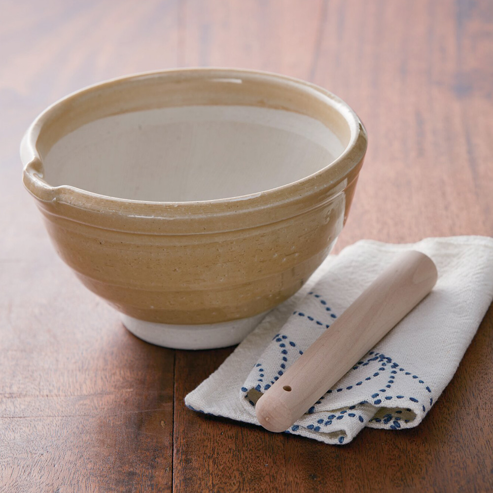 うすあめ釉 深丼すり鉢(すり棒付)