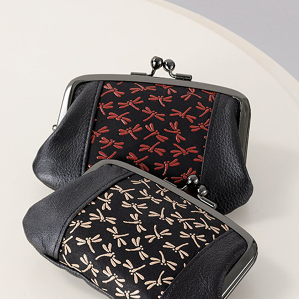 印伝トンボ柄中ポケット付がま口財布(レッド)