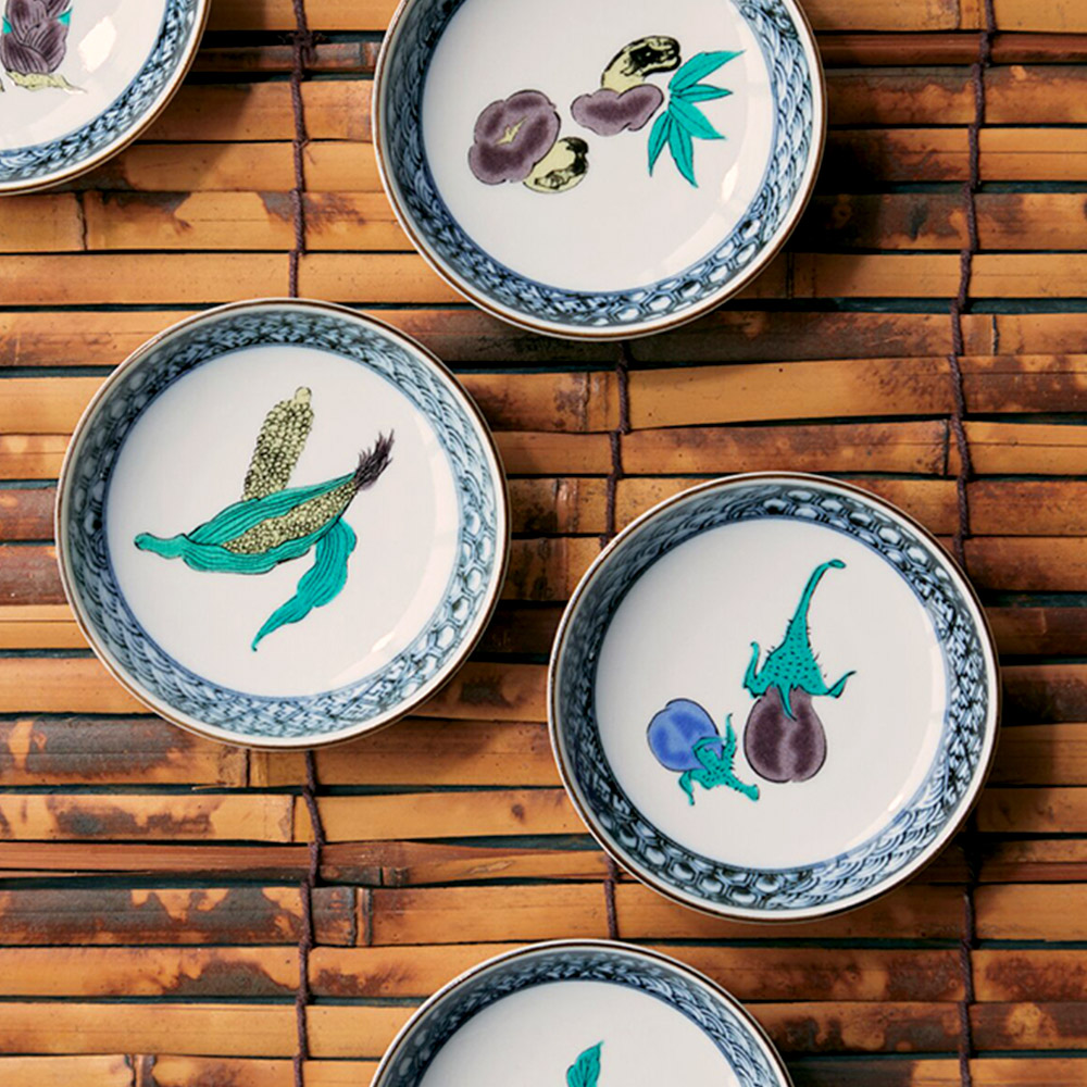 九谷焼 野菜絵変り小皿揃