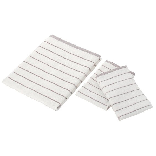 ボーダーバスタオル・フェイスタオル(ベージュ)