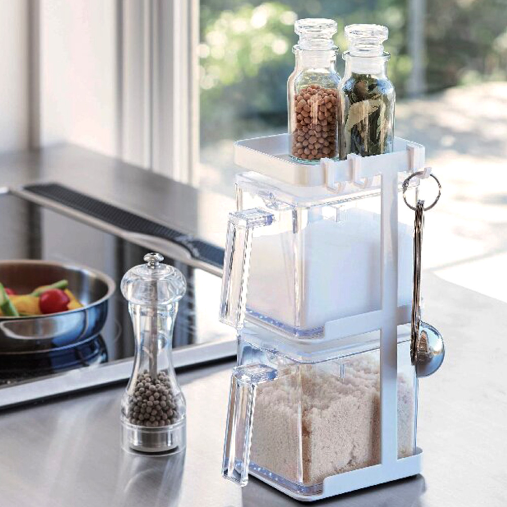 調味料ストッカー2個・ラック3段セット(ホワイト)