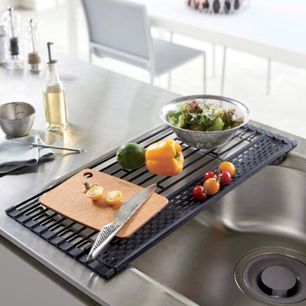 折り畳み水切りシリコｰントレｰ付(ブラック)