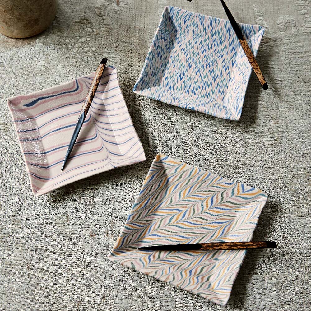 練り込み 角皿3枚