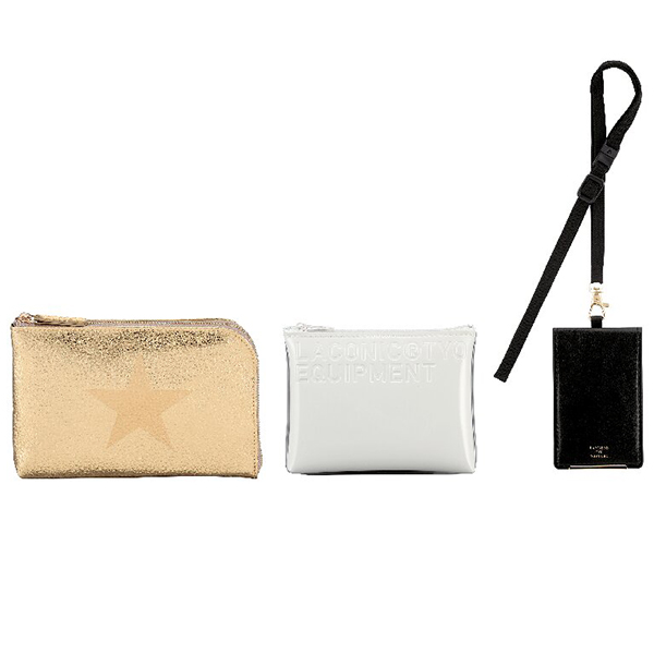 ラコニック ポーチ2種・ICカードホルダー(ゴールド色)