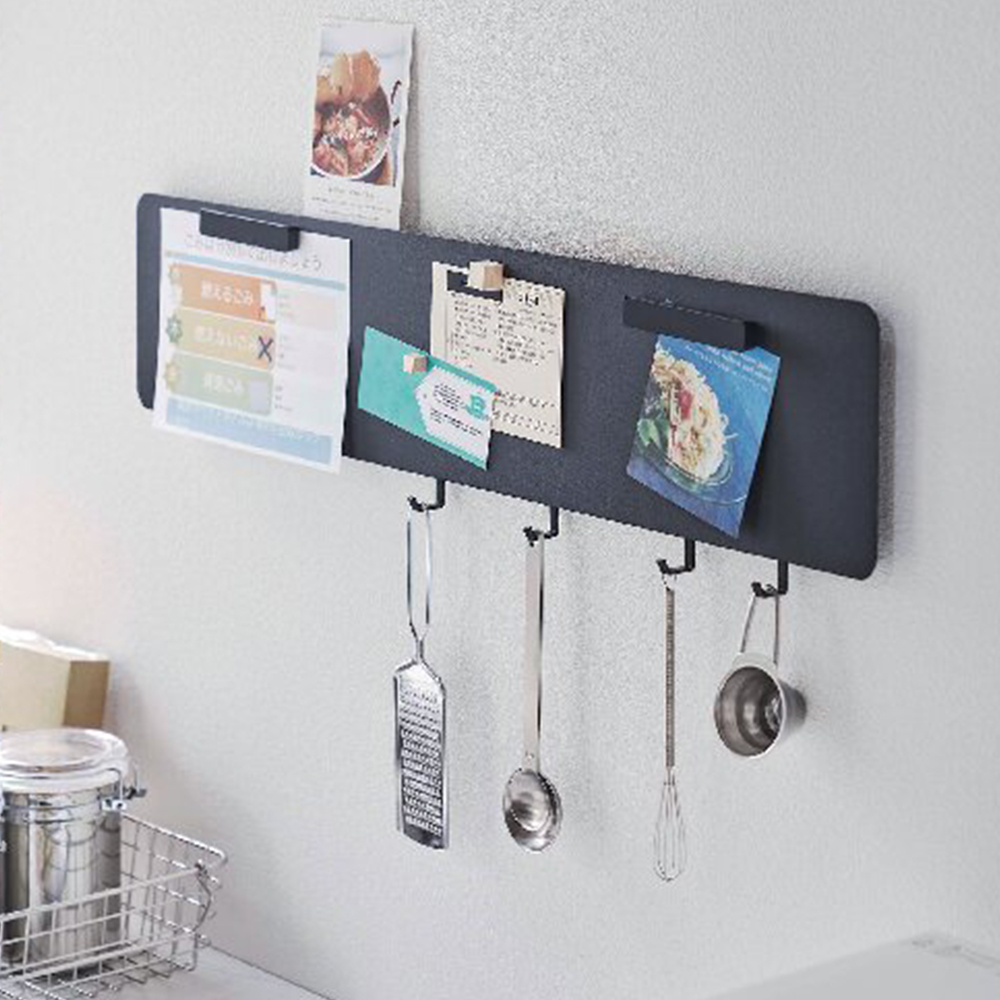 フック付きウォールスチールパネルワイド (ブラック)