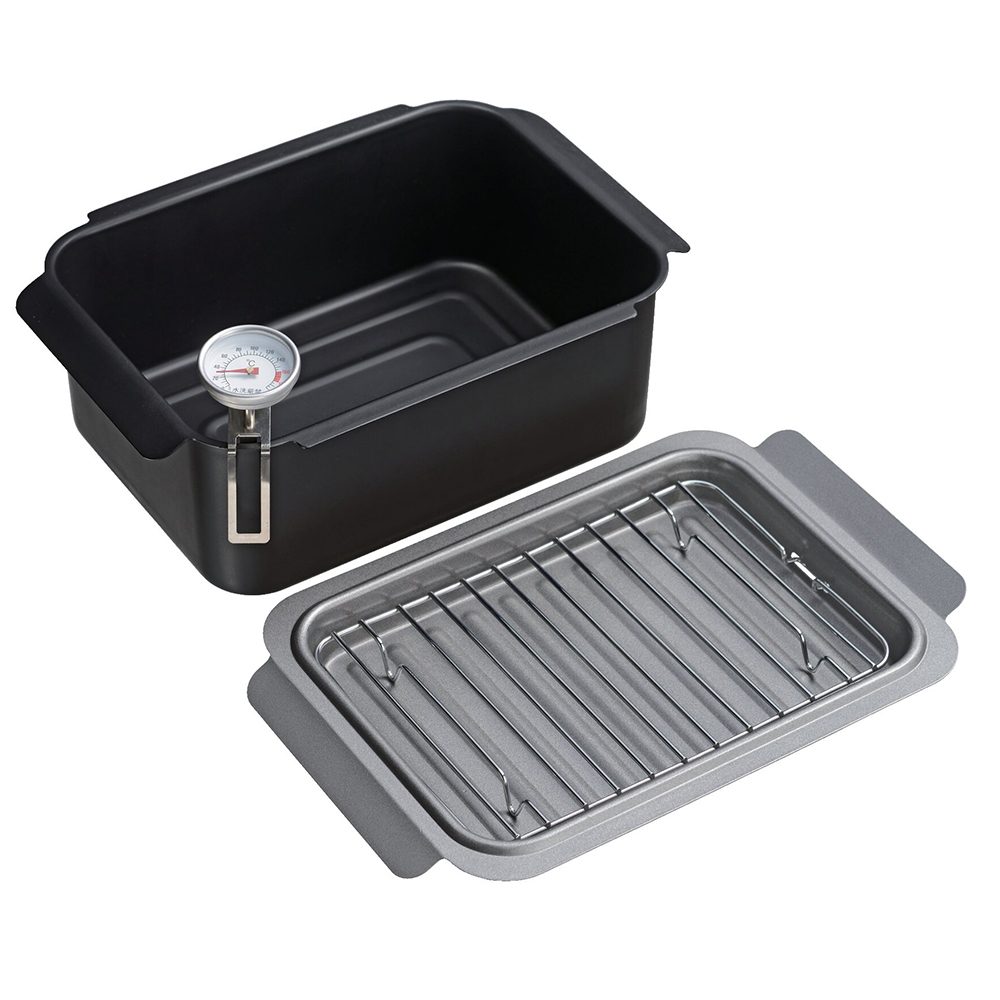 IH対応 角型揚げ鍋ワイド(温度計・アミ付)