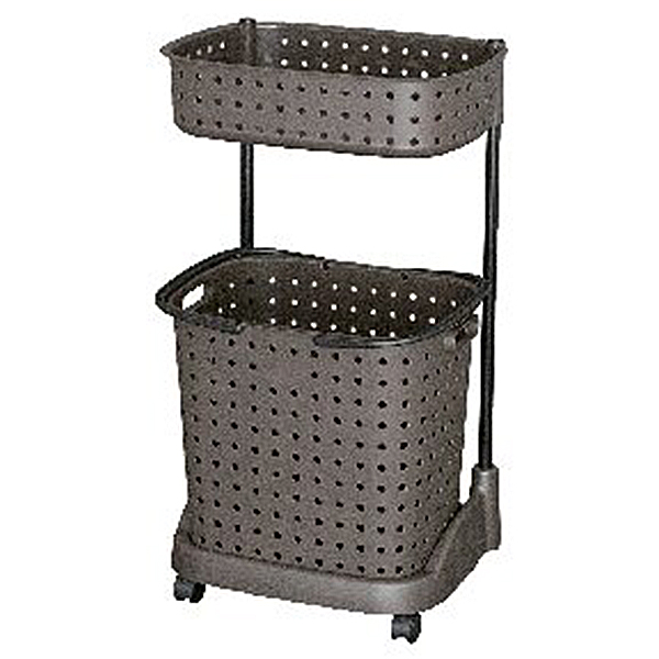 ランドリーバスケット2段(ダークブラウン)