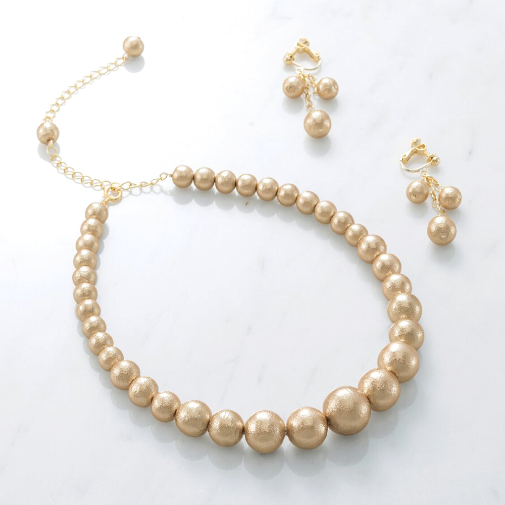 コットンパールネックレス・イヤリングセット(ベージュ)