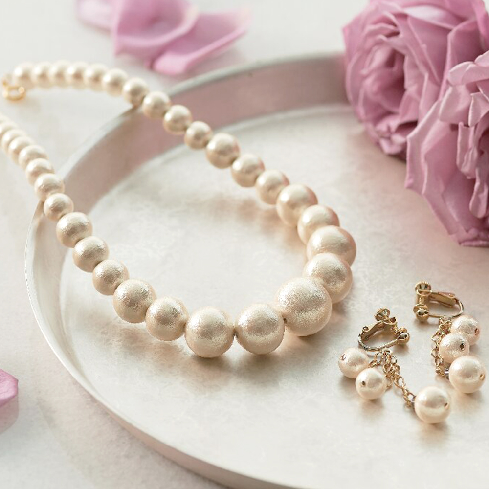 コットンパールネックレス・イヤリングセット(シャンパン)