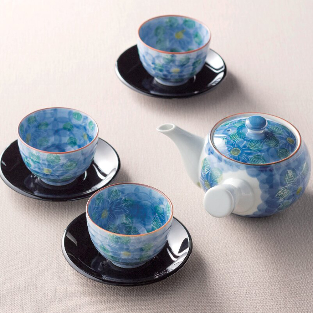 波佐見焼 内外鉄仙花 茶托付急須茶器揃