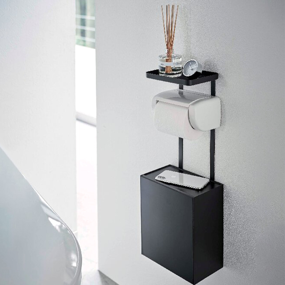 トイレットペーパーホルダー上トレー・収納ケース(ブラック)