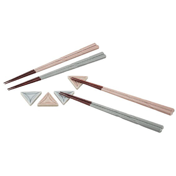 リノ 箸・箸置き4点セット(ピンク・グレー)