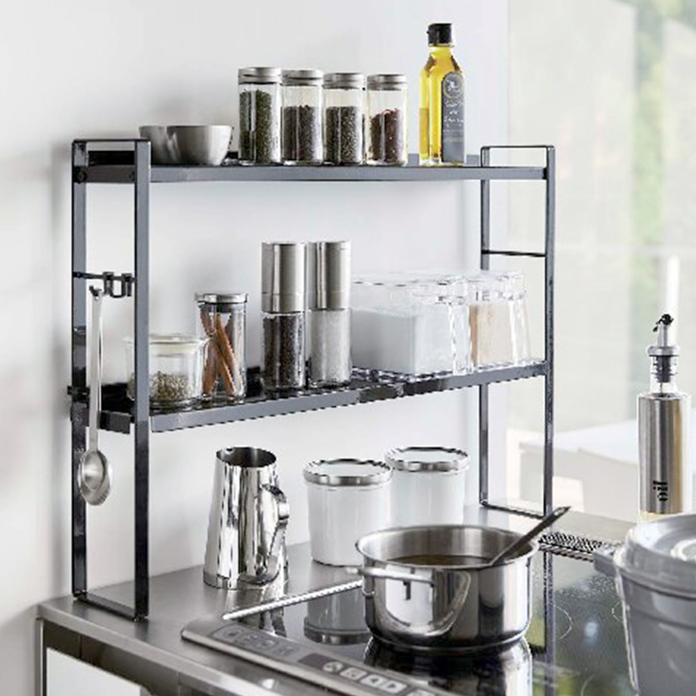 コンロ奥隙間ラック2段(ブラック)