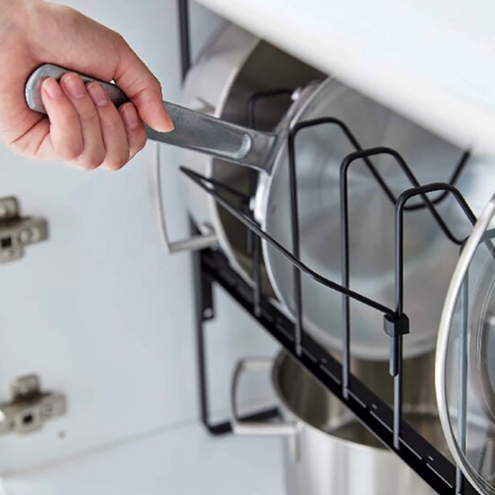 シンク下高さ調整鍋蓋＆フライパン収納ラック2段(ブラック)