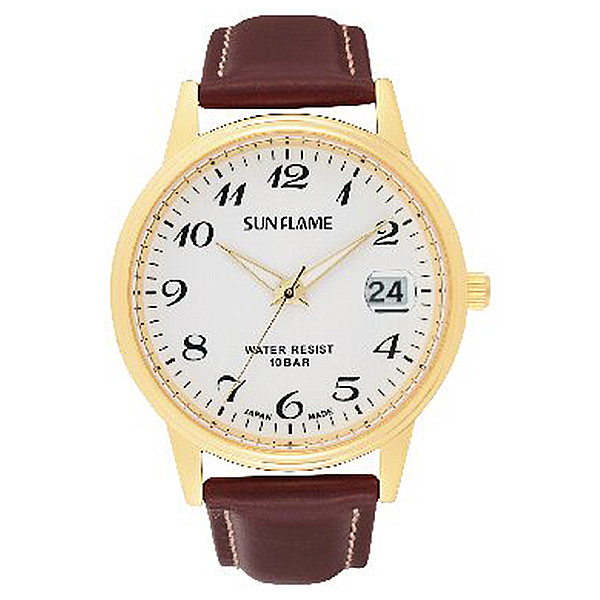 拡大レンズ付メンズデイトウオッチ(ブラウン)