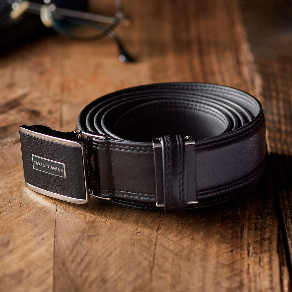 タケオ ニシダ メンズベルト ミシンステッチ仕立て(ブラック)