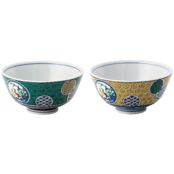 九谷焼 組飯碗 亀甲文鷺の図