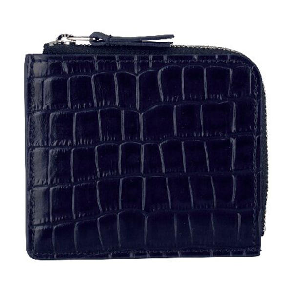 飯田工房 クロコ型押しL字ファスナー財布(ネイビー)