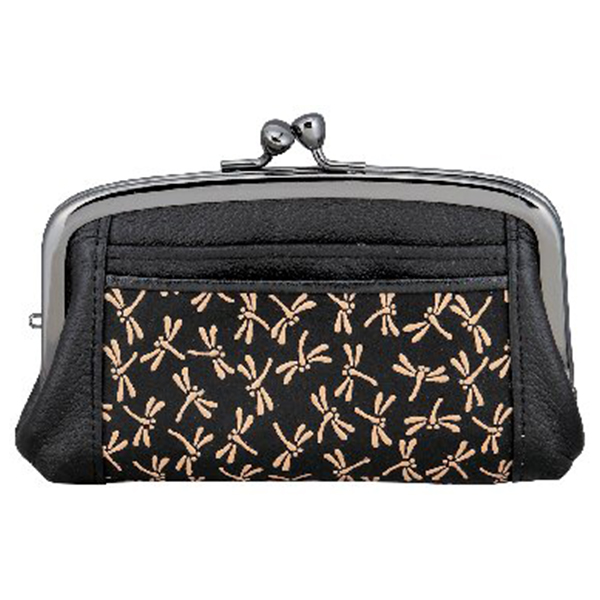 印伝トンボ柄がま口財布(ベージュ)