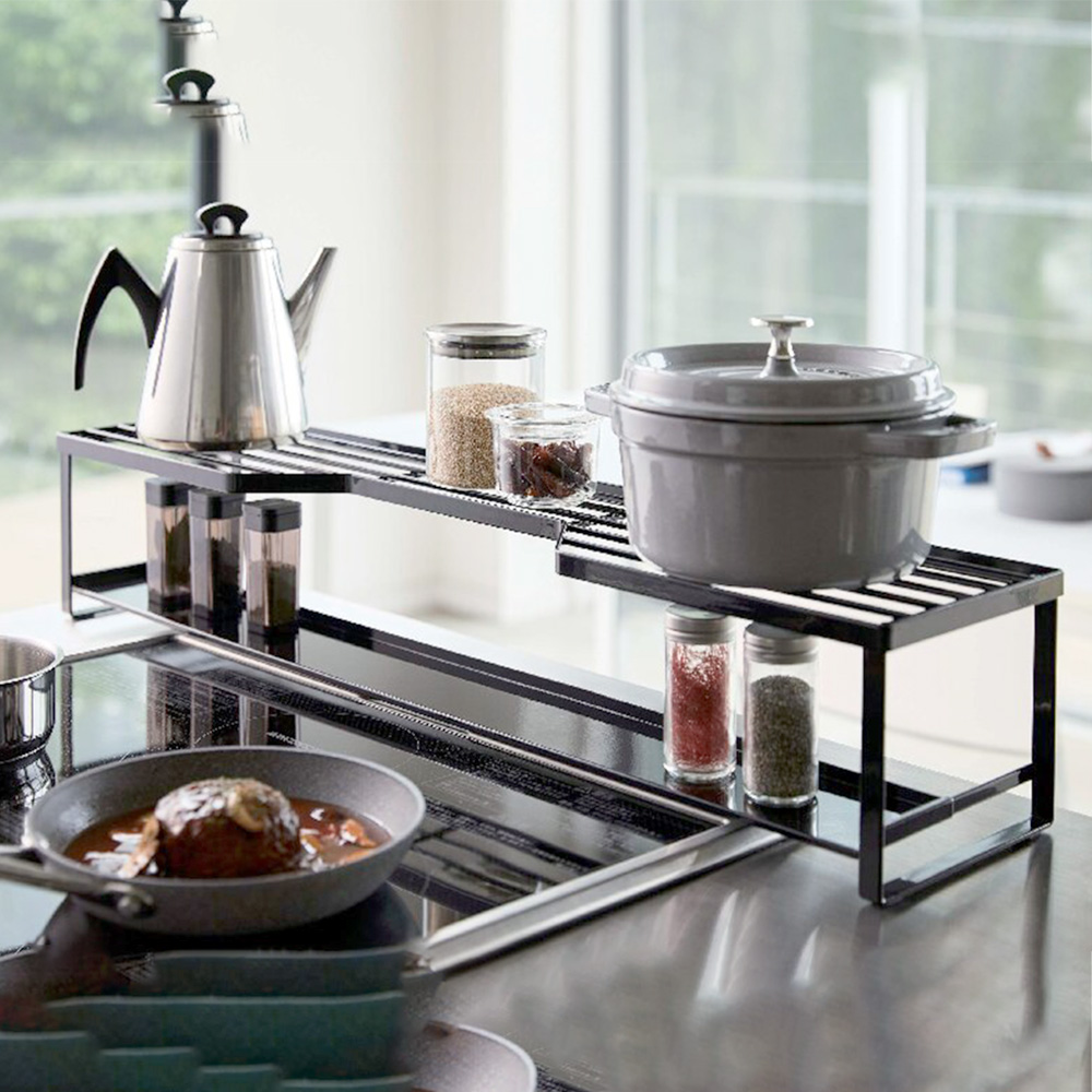 コンロ奥ラック 排気口カバｰ付 75cmコンロ用(ブラック)