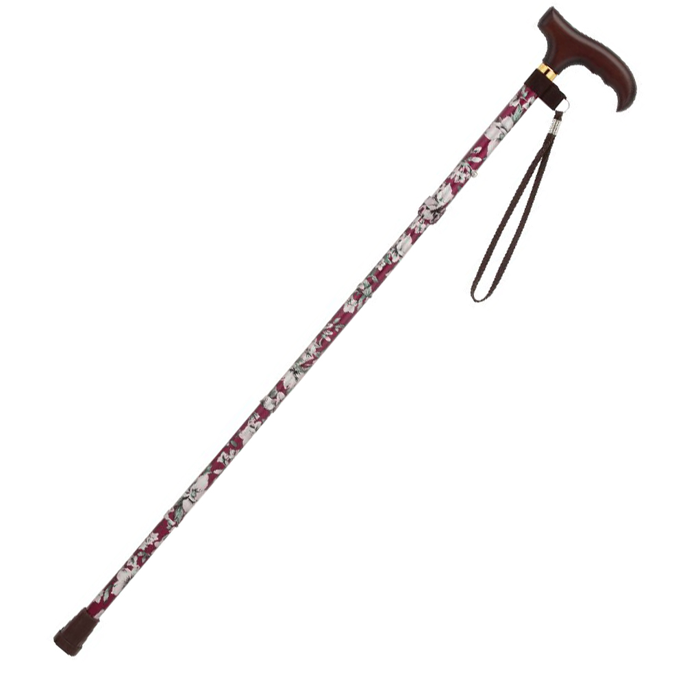 ベーシック折たたみステッキ (替えゴム付)(花柄赤)